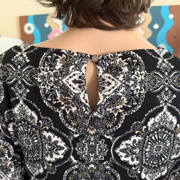 Roz and Ali Black Gold White High Low Peplum Blouse Size XL Floral Geometric - Picture 4 of 8